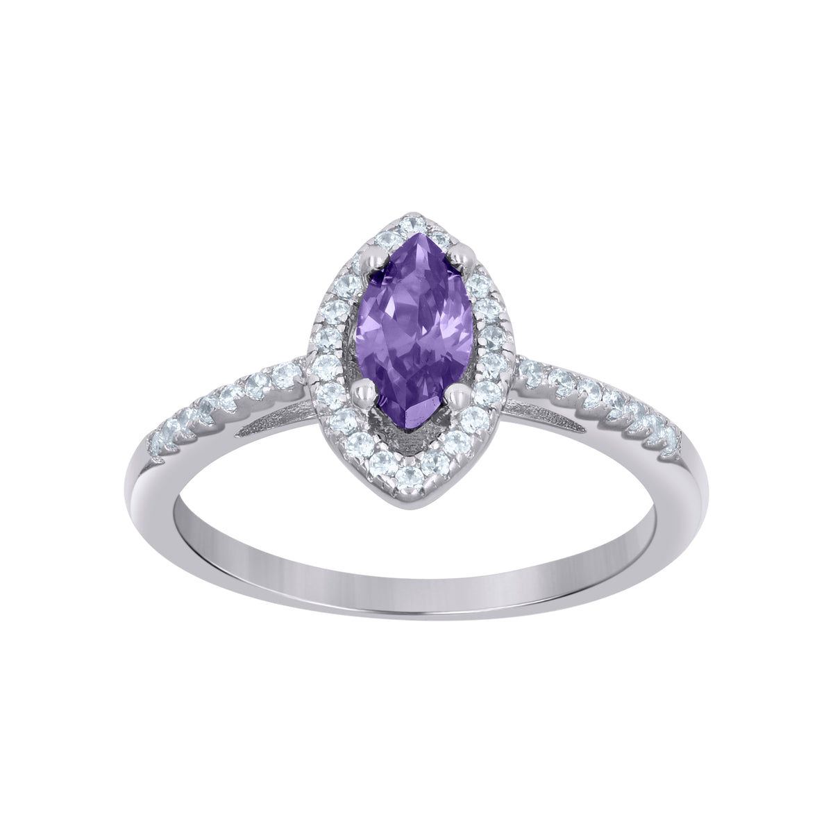 925 Sterling Silver Womens Purple Marquise Cubic Zirconia Fashion Ring Size 7
