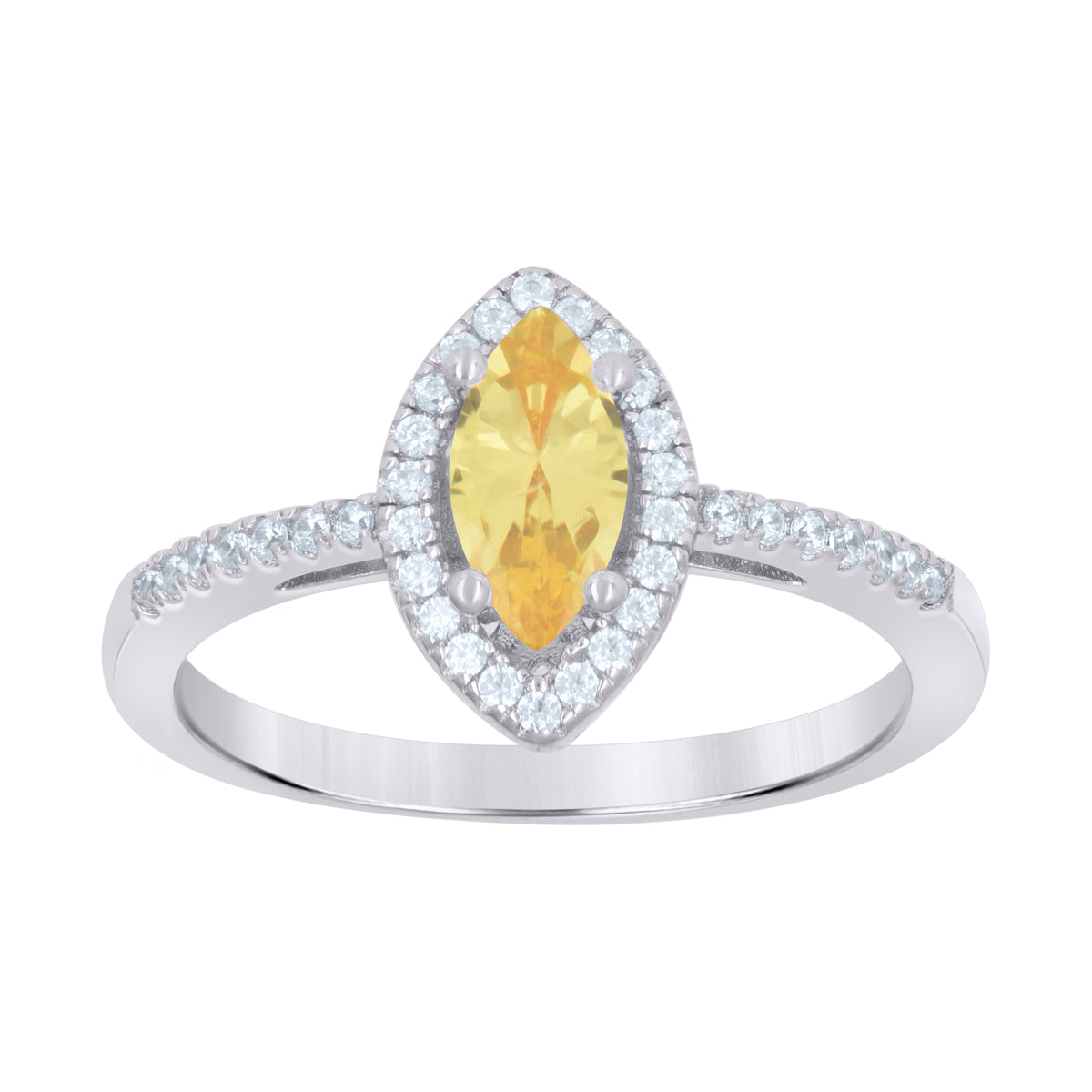 925 Sterling Silver Womens Yellow Marquise Cubic Zirconia Fashion Ring Size 7