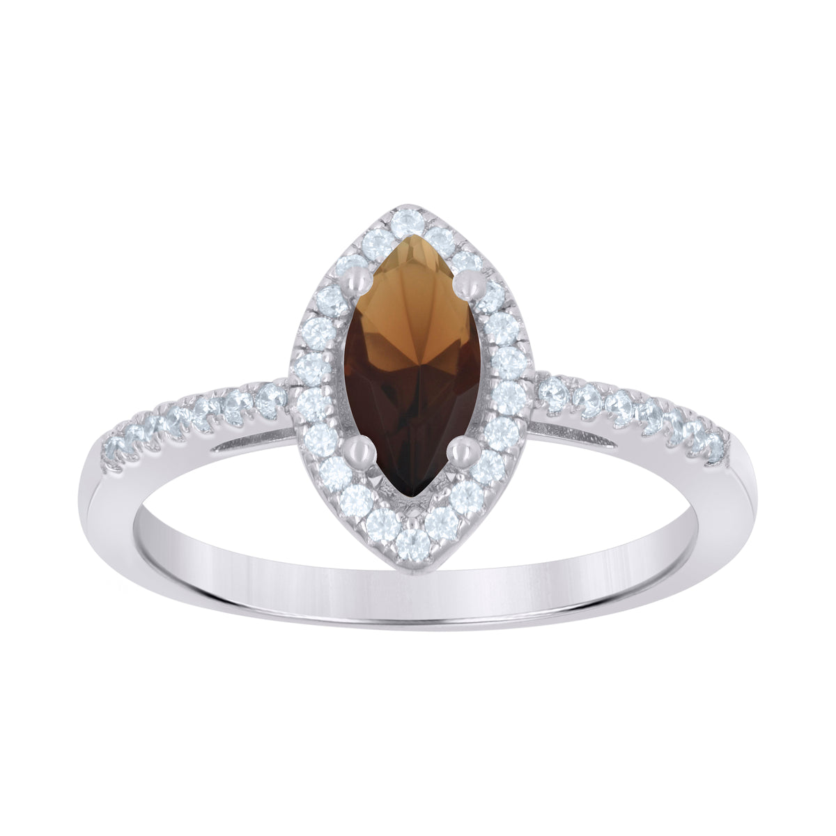 925 Sterling Silver Womens Brown Marquise Cubic Zirconia Fashion Ring Size 7