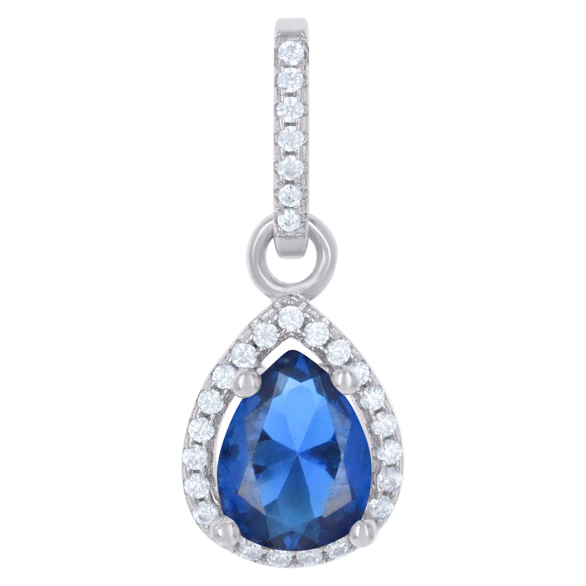 925 Sterling Silver Womens Royal Blue Cubic Zirconia Fashion Teardrop Charm Pendant