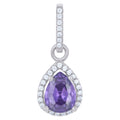 925 Sterling Silver Womens Purple Cubic Zirconia Fashion Teardrop Charm Pendant