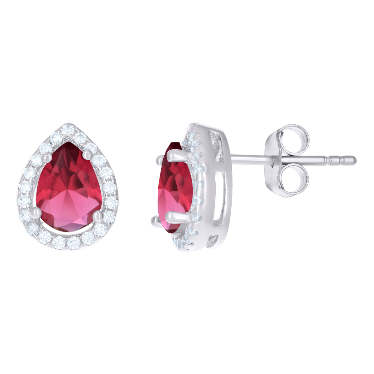925 Sterling Silver Womens Red Cubic Zirconia Pear Stud Earrings