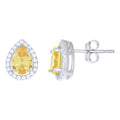 925 Sterling Silver Womens Yellow Cubic Zirconia Pear Stud Earrings