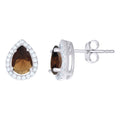 925 Sterling Silver Womens Brown Cubic Zirconia Pear Stud Earrings