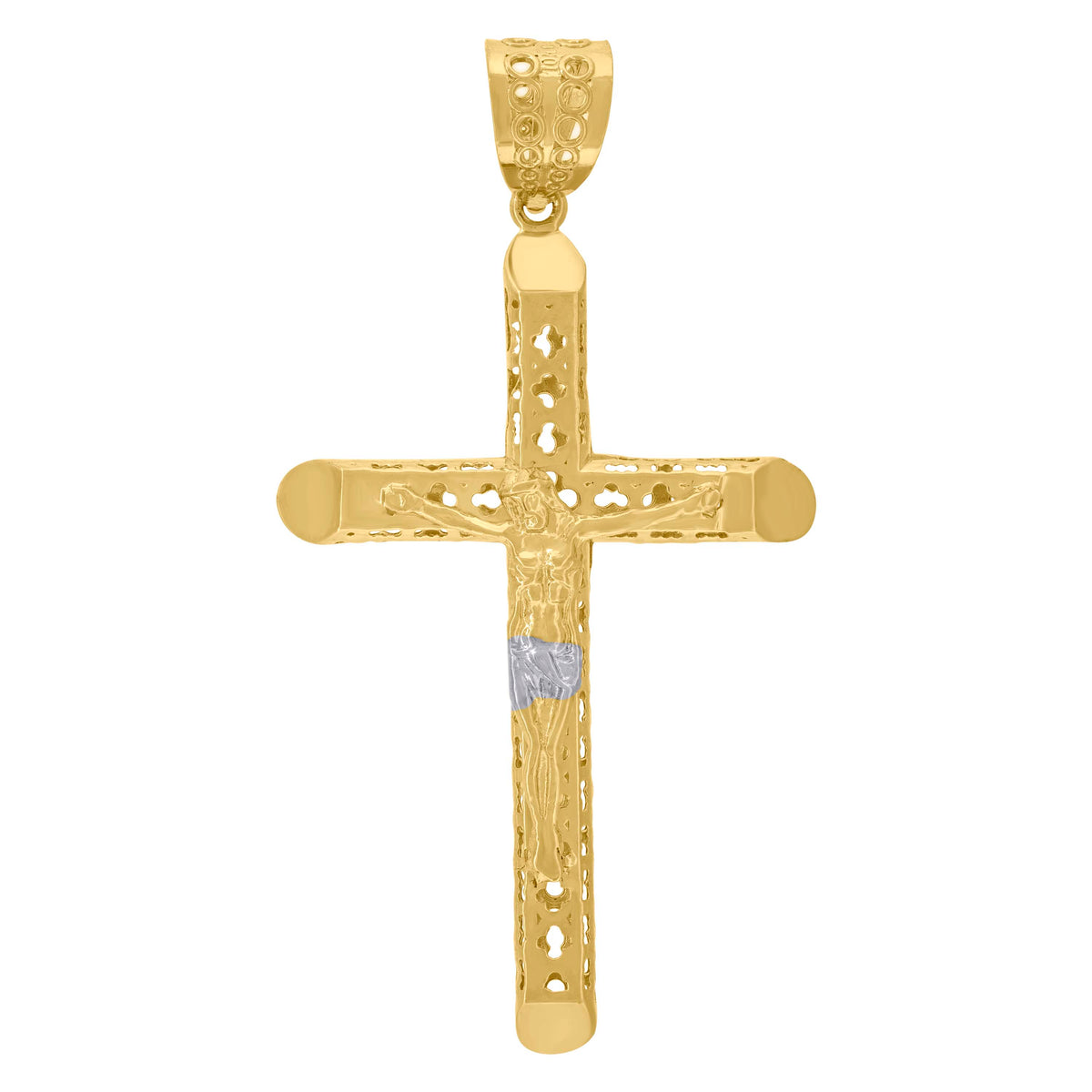 10K Two-tone Gold Mens Crucifix Cross Religious Charm Pendant