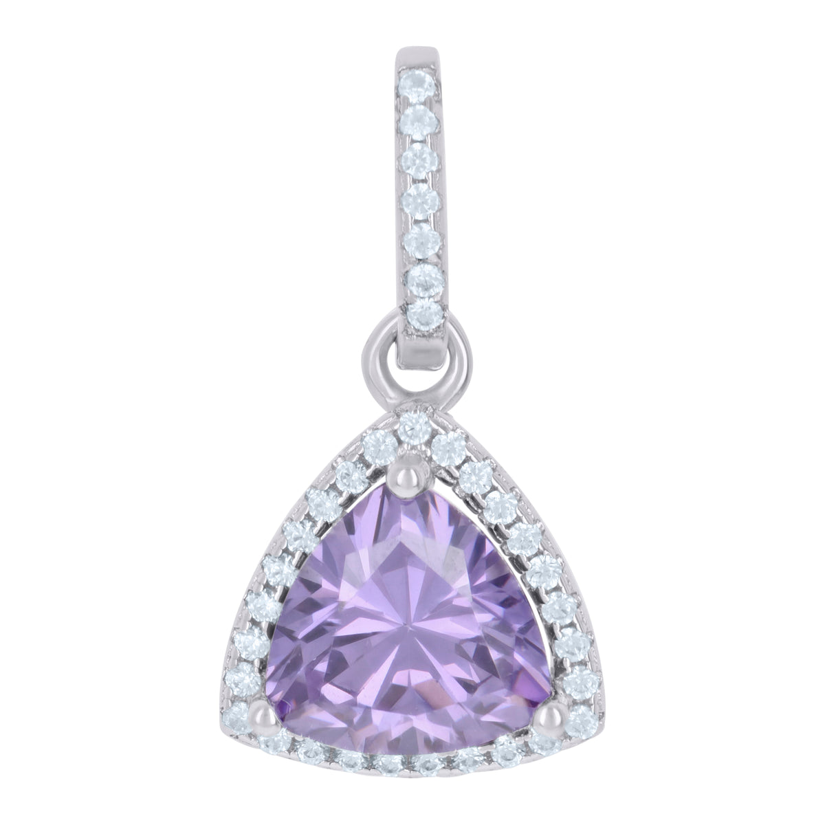 925 Sterling Silver Womens Purple Cubic Zirconia Fashion Triangle Charm Pendant