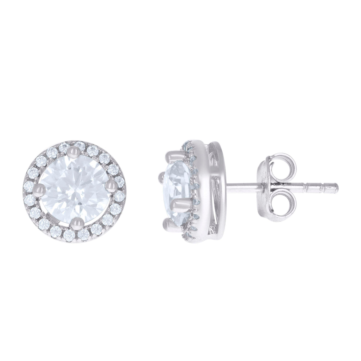 925 Sterling Silver Womens Cubic Zirconia Round Stud Earrings