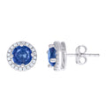 925 Sterling Silver Womens Royal Blue Cubic Zirconia Round Stud Earrings
