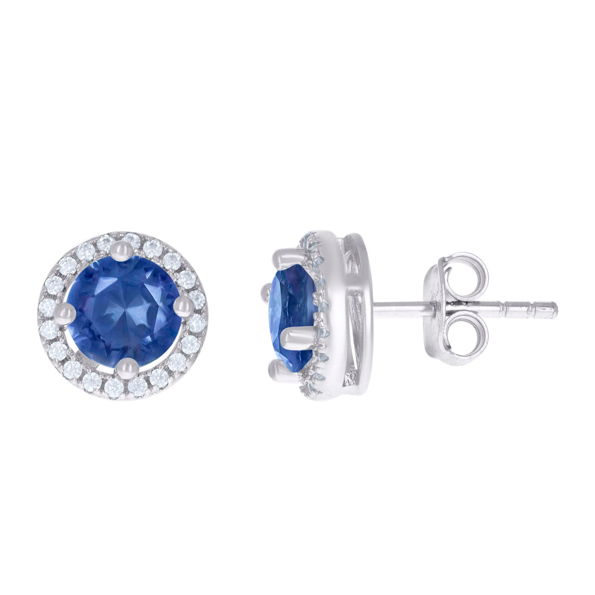925 Sterling Silver Womens Royal Blue Cubic Zirconia Round Stud Earrings
