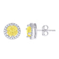 925 Sterling Silver Womens Yellow Cubic Zirconia Round Stud Earrings
