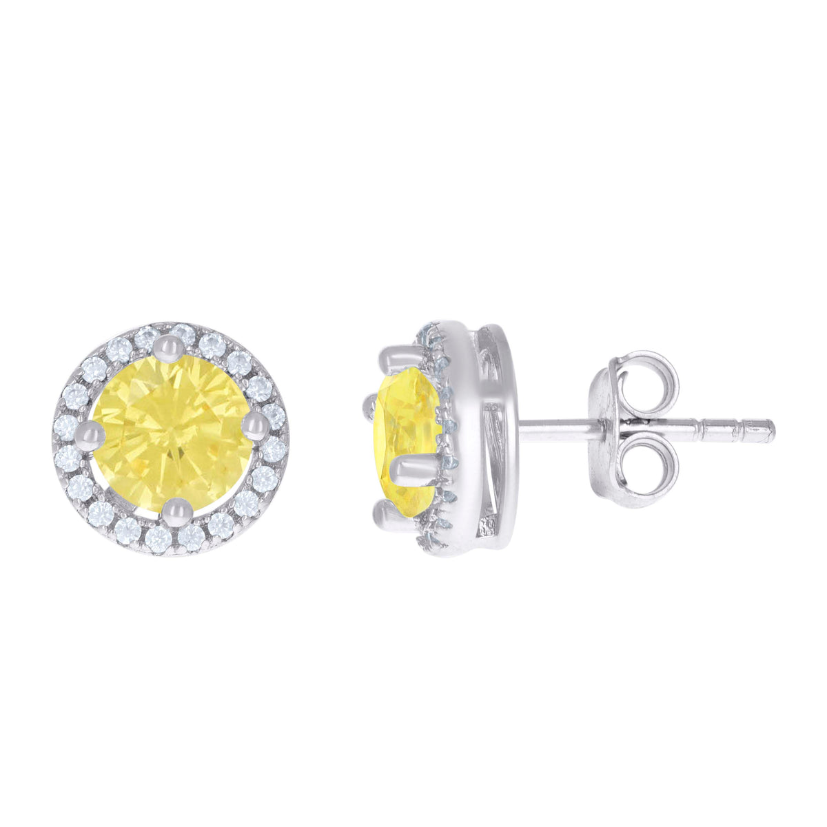 925 Sterling Silver Womens Yellow Cubic Zirconia Round Stud Earrings