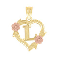 10K Two-Tone Gold Womens Heart Flower Initial Letter L Charm Pendant