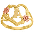 10K Two-Tone Gold Womens Dc Textured Initial Letter A Heart Band Ring