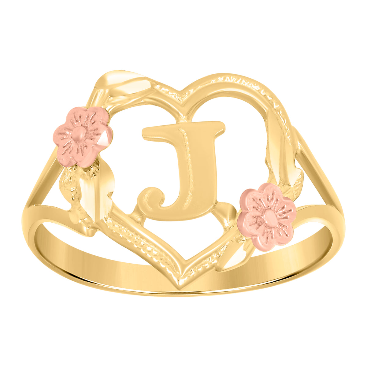 10K Two-Tone Gold Womens J Heart Initials Ring