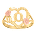 10K Two-Tone Gold Womens Dc Textured Initial Letter O Heart Band Ring