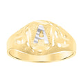10K Two-Tone Gold Baby Diamond-Cut Textured Oval Initial Letter A Band Ring