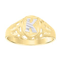 10K Two-Tone Gold Mens Diamond-Cut Textured Oval Initial Letter K Band Ring