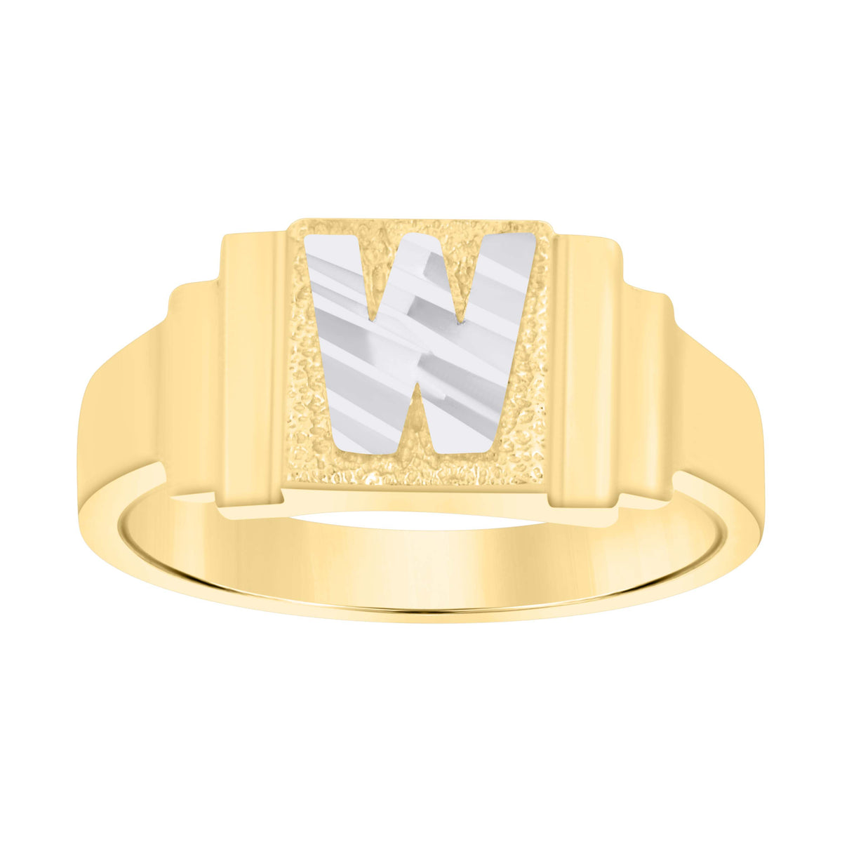10K Two-tone Gold Womens Initial Letter "W" Ring