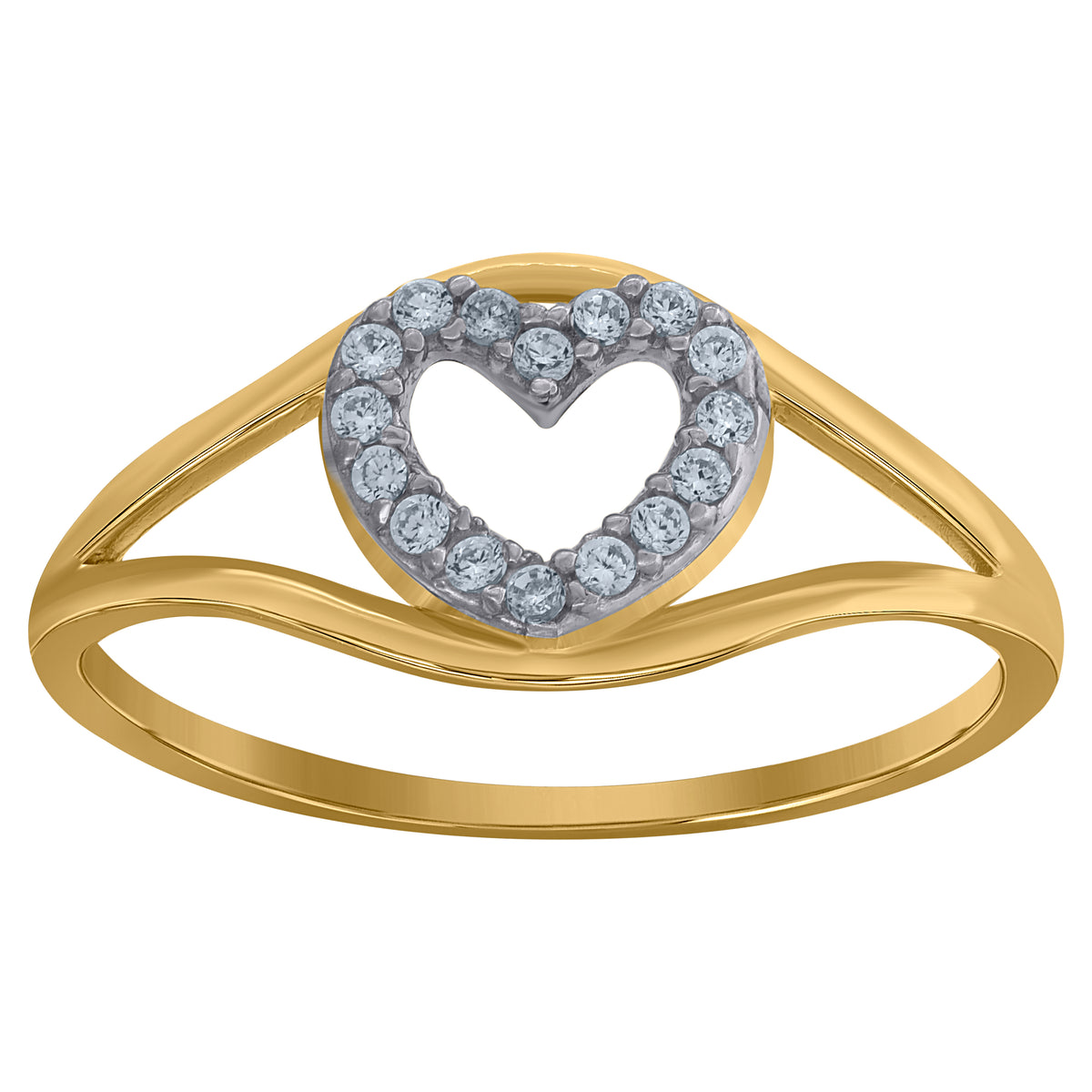10K Gold Womens Two-Tone CZ Split Shank Heart Band Ring