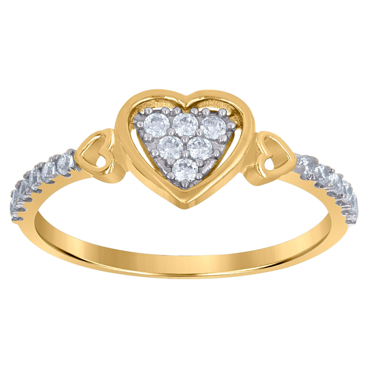 10K Gold Womens Two-Tone CZ Heart Round Band Ring