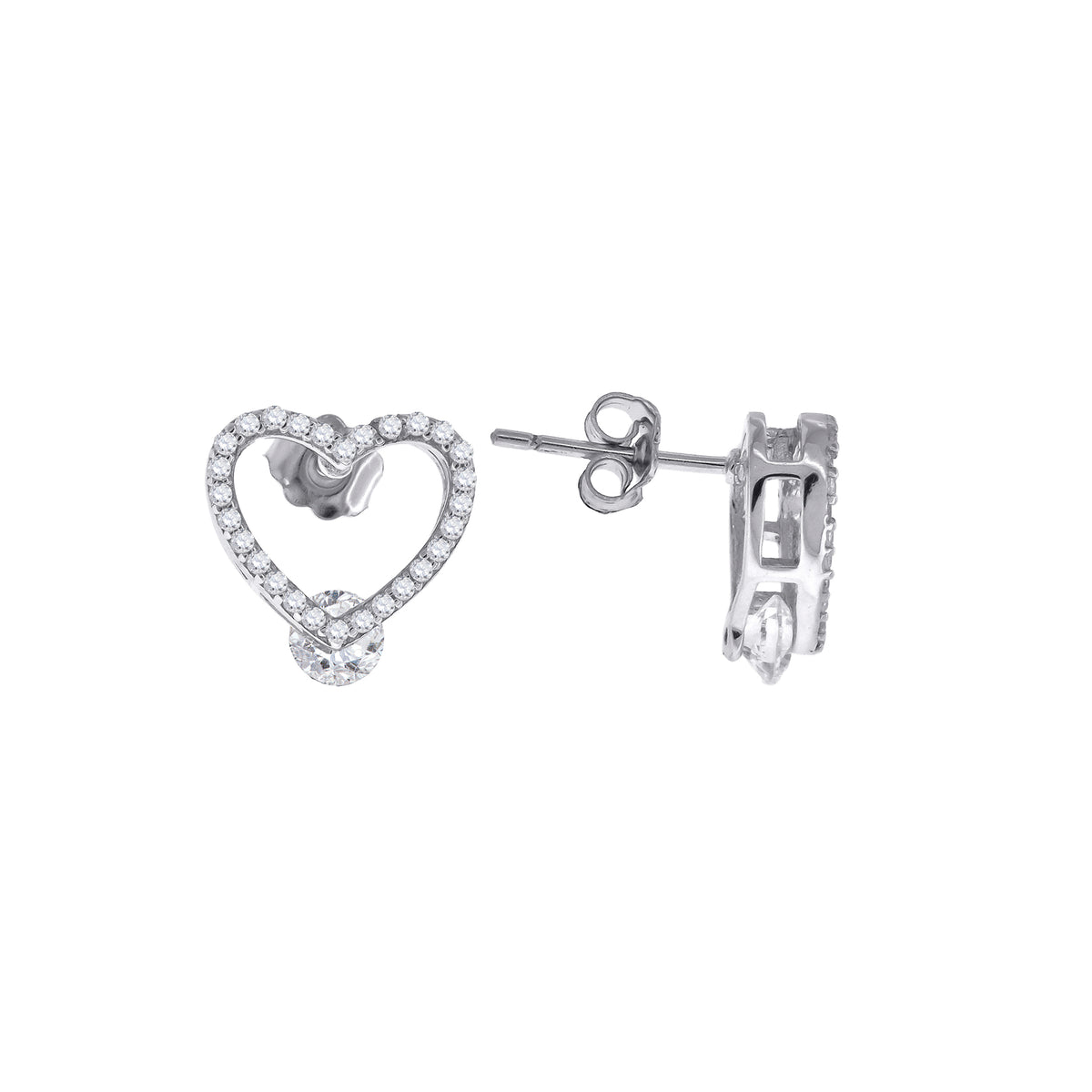 925 Sterling Silver Womens Cubic Zirconia Heart Stud Earrings