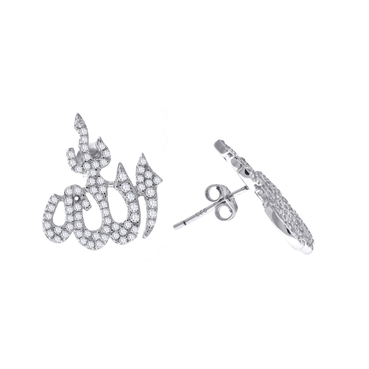 925 Sterling Silver Unisex Cubic Zirconia Allah Religious Stud Earrings