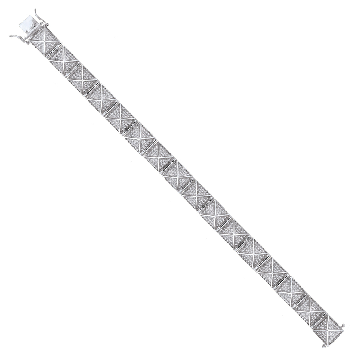 925 Sterling Silver Unisex Micropave Cubic Zirconia Link Bracelet