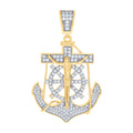 925 Sterling Silver Yellow-Tone Mens Cubic Zirconia Religious Anchor Crucifix Charm Pendant