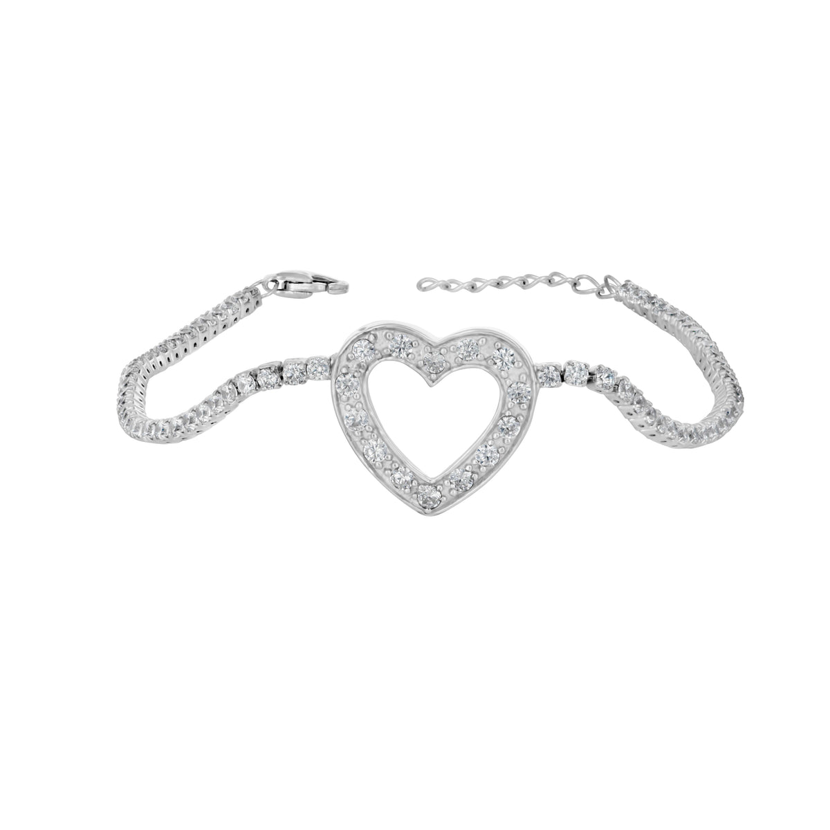 925 Sterling Silver Womens Cubic Zirconia Heart Bracelet
