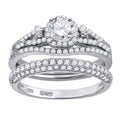 925 Sterling Silver His & Hers Cubic Zirconia Halo Bridal Trio Set Ring