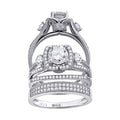 925 Sterling Silver His & Hers Cubic Zirconia Trio Ring Set Size 9