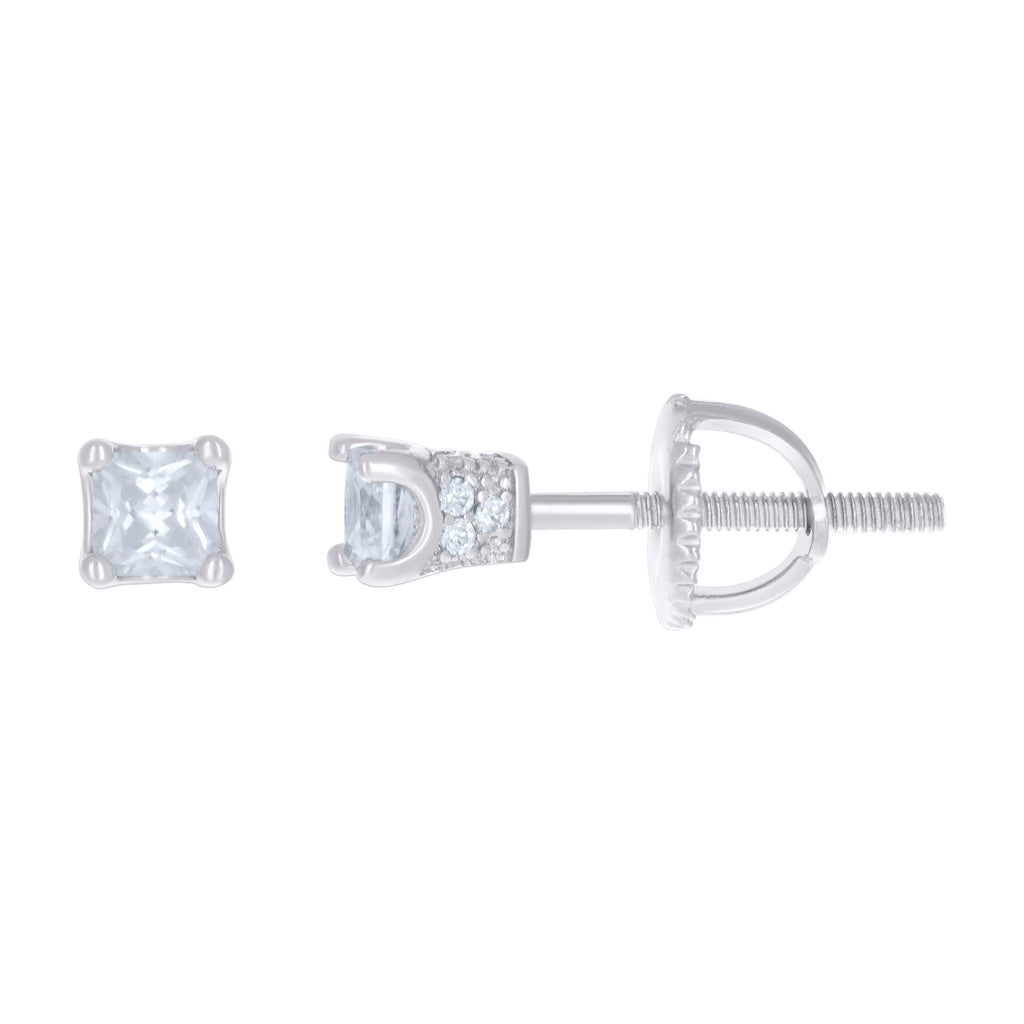 925 Sterling Silver Womens Cubic Zirconia Square Stud Earrings