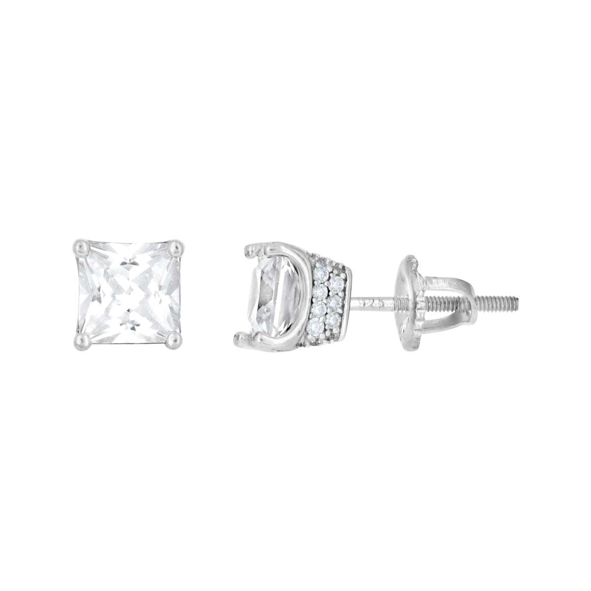 925 Sterling Silver Womens Cubic Zirconia Square Stud Earrings
