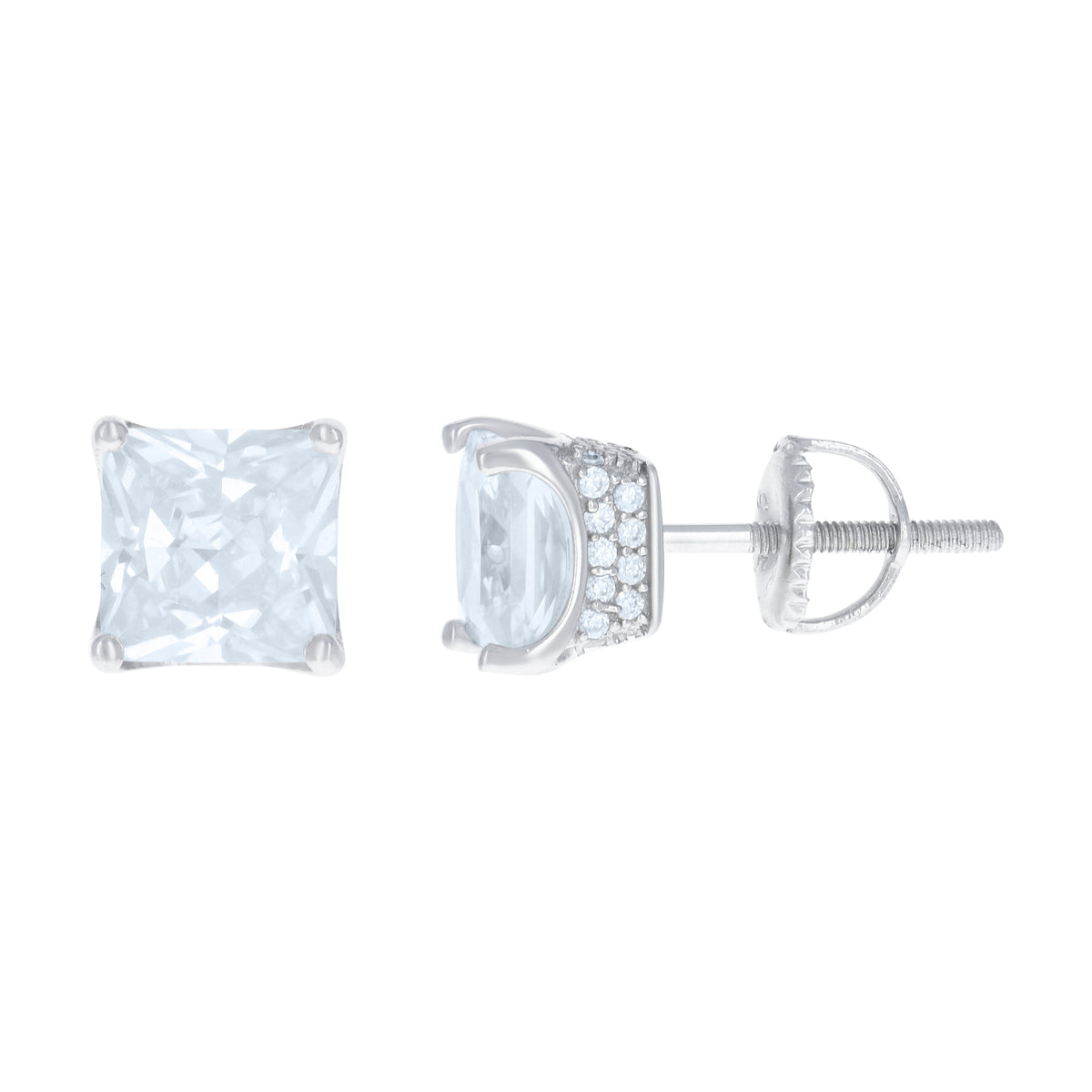 925 Sterling Silver Womens Cubic Zirconia Square Stud Earrings