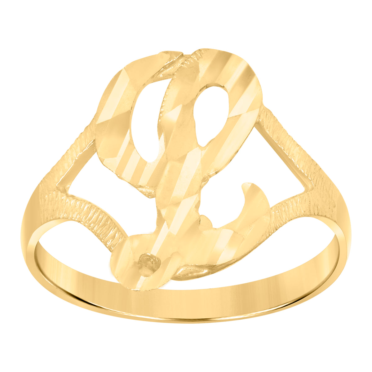 10K Yellow Gold Womens Diamond-Cut Textured Initial Letter L Band Ring