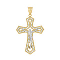 10K Two-tone Gold Mens Cubic-Zirconia Crucifix Cross Religious Charm Pendant