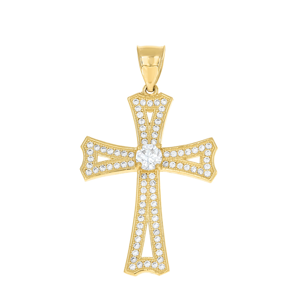 10K Two-tone Gold Mens Cubic-Zirconia Cross Religious Charm Pendant