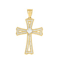 10K Two-tone Gold Mens Cubic-Zirconia Cross Religious Charm Pendant