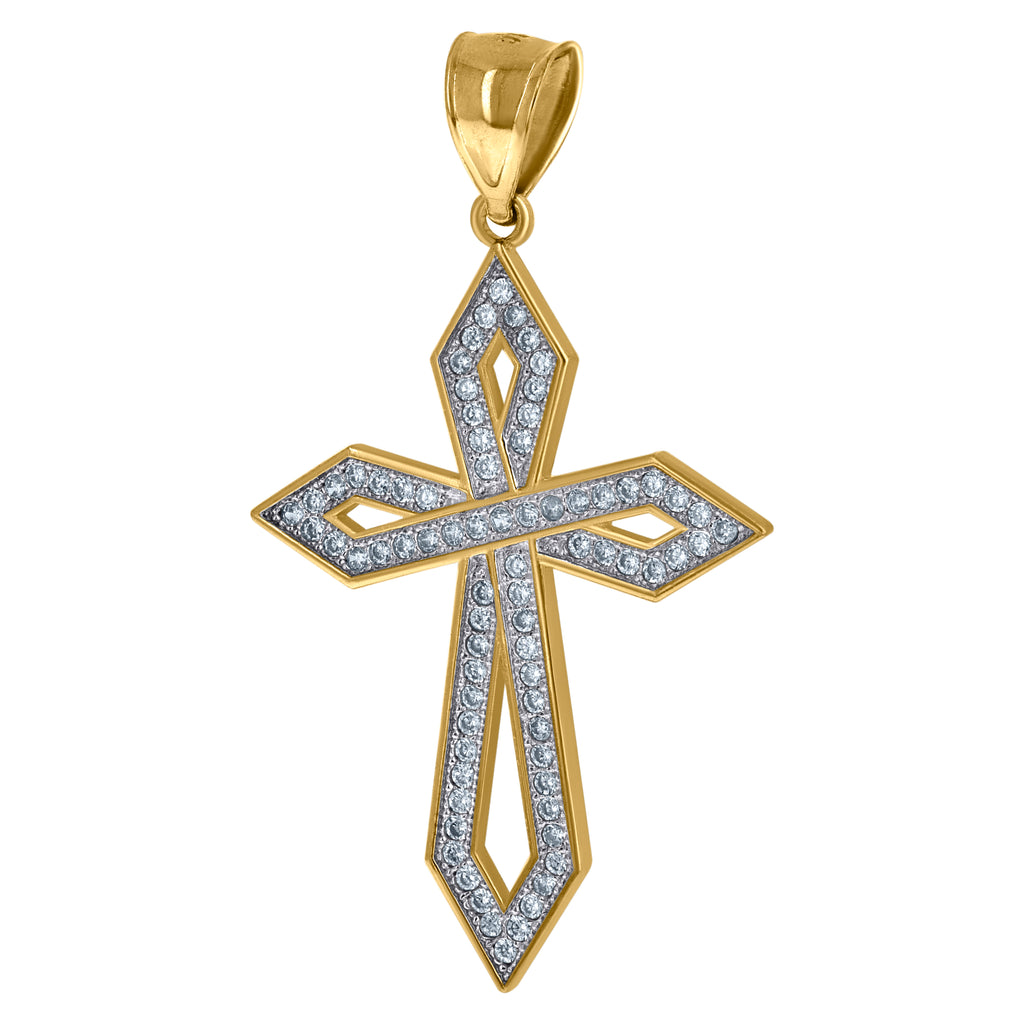 10K Two-tone Gold Mens Cubic-Zirconia Cross Religious Charm Pendant