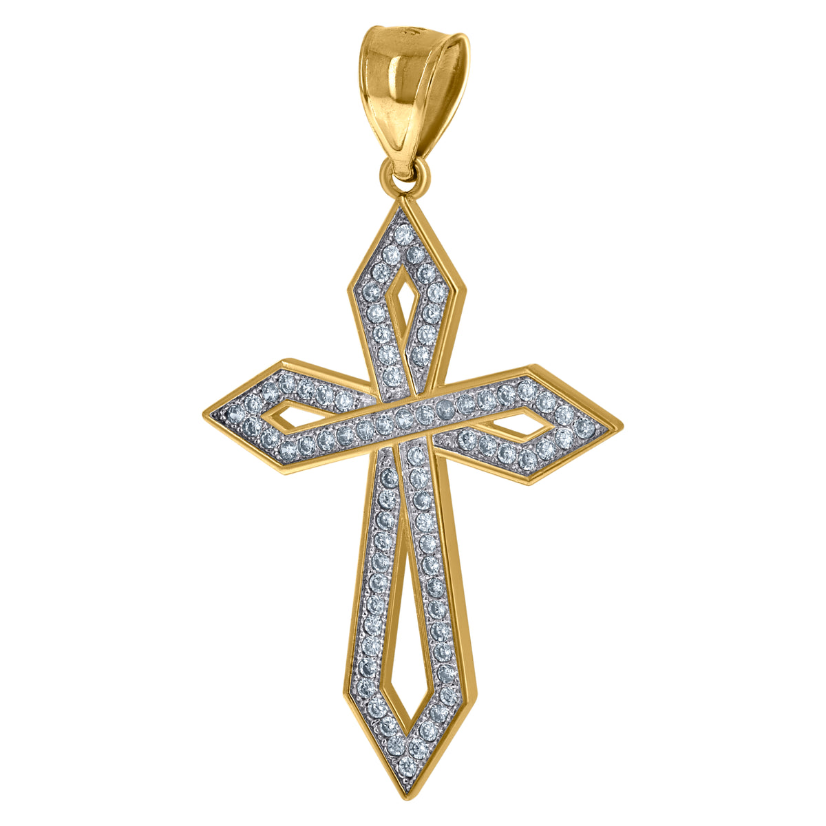 10K Two-tone Gold Mens Cubic-Zirconia Cross Religious Charm Pendant