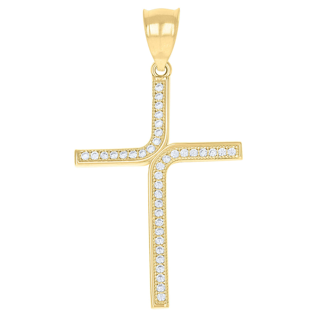 10K Yellow Gold Unisex Cubic-Zirconia Cross Religious Pendant