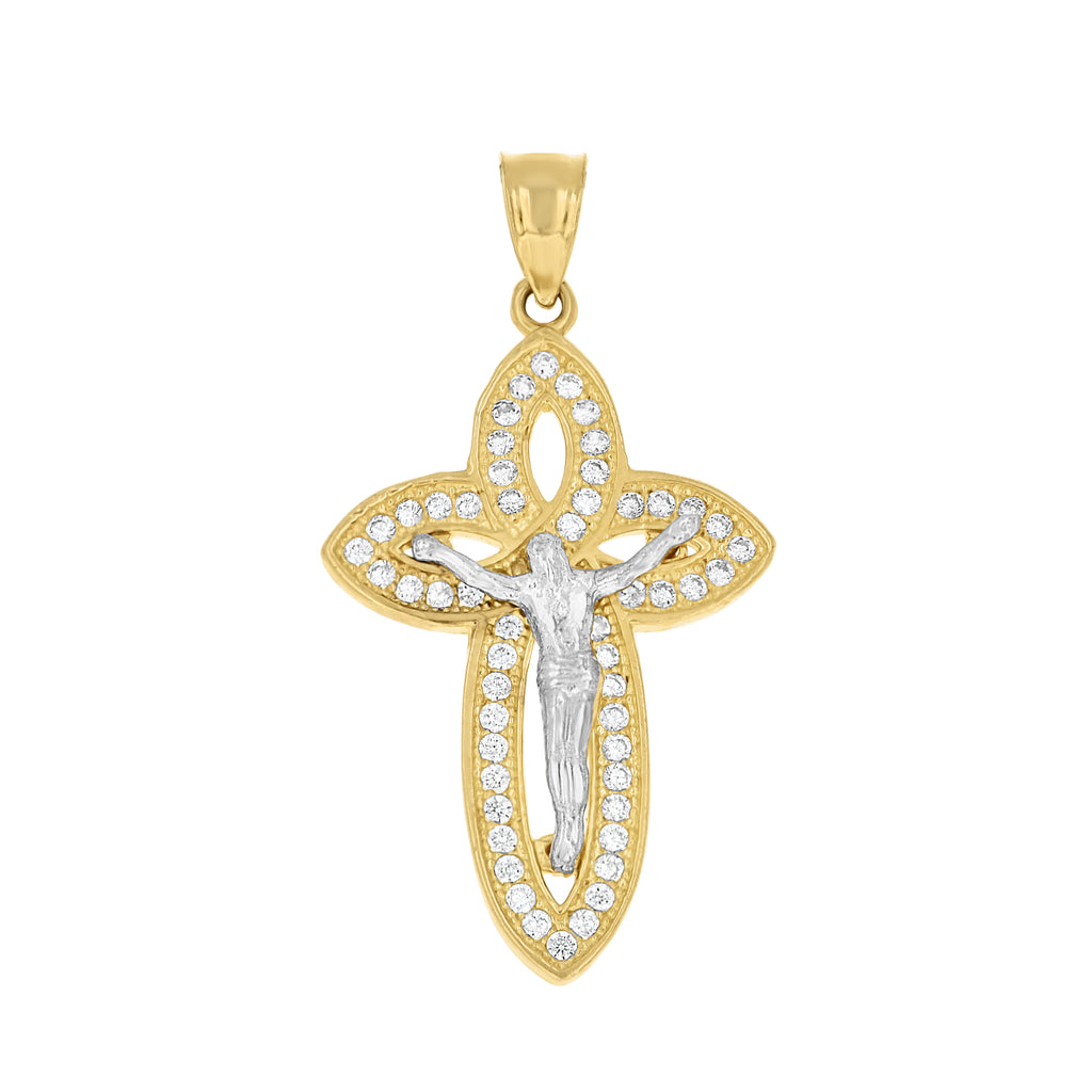 10K Two-tone Gold Mens Cubic-Zirconia Crucifix Cross Religious Charm Pendant