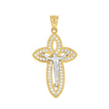 10K Two-tone Gold Mens Cubic-Zirconia Crucifix Cross Religious Charm Pendant