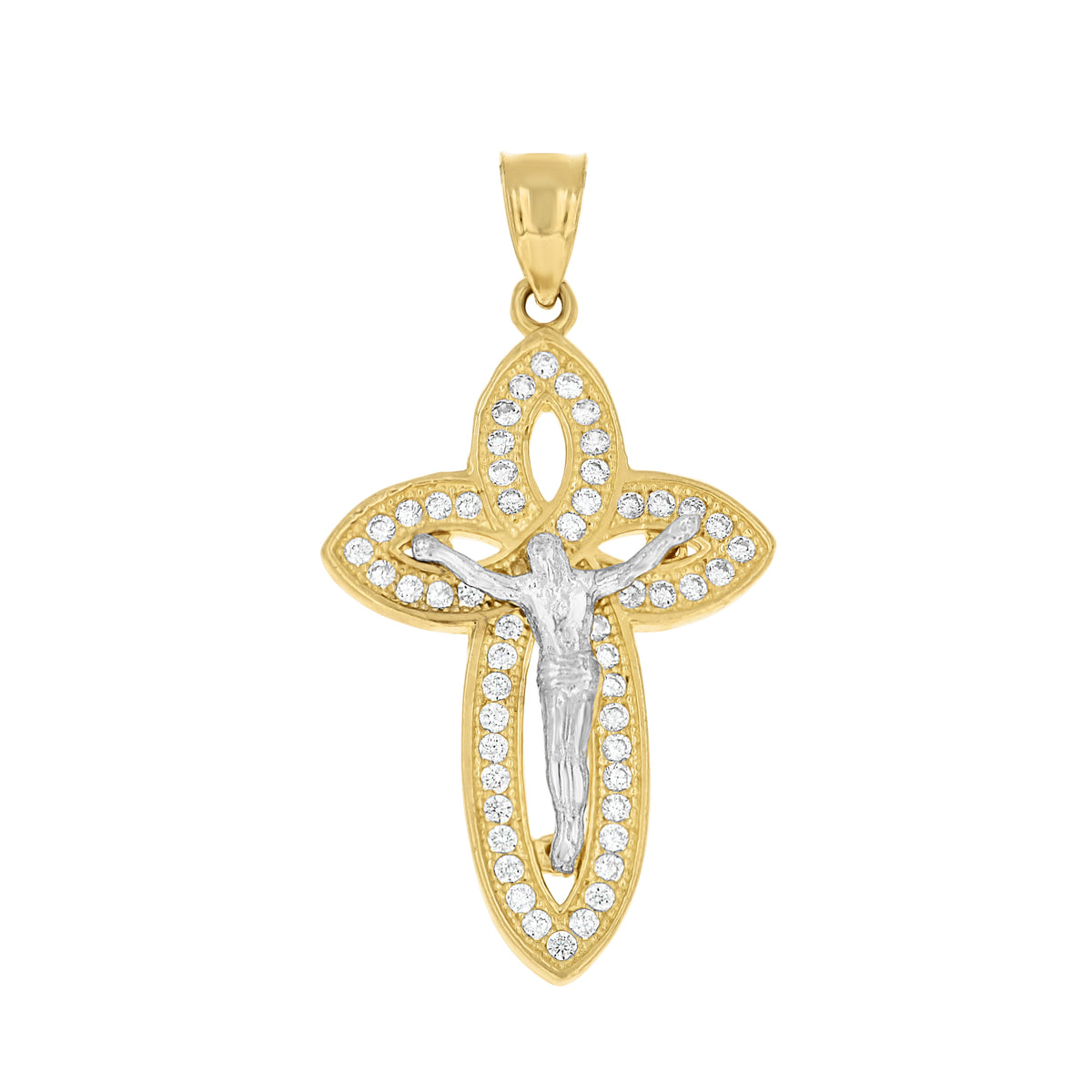 10K Two-tone Gold Mens Cubic-Zirconia Crucifix Cross Religious Charm Pendant