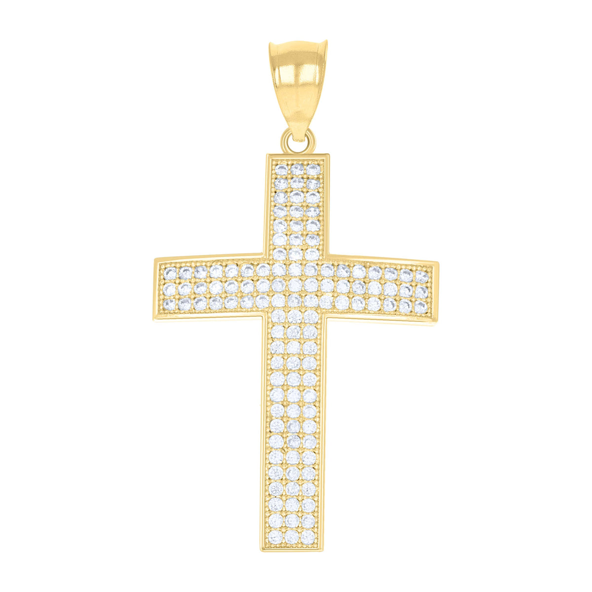 10K Gold Two-Tone Cubic-Zirconia Mens Cross Religious Charm Pendant