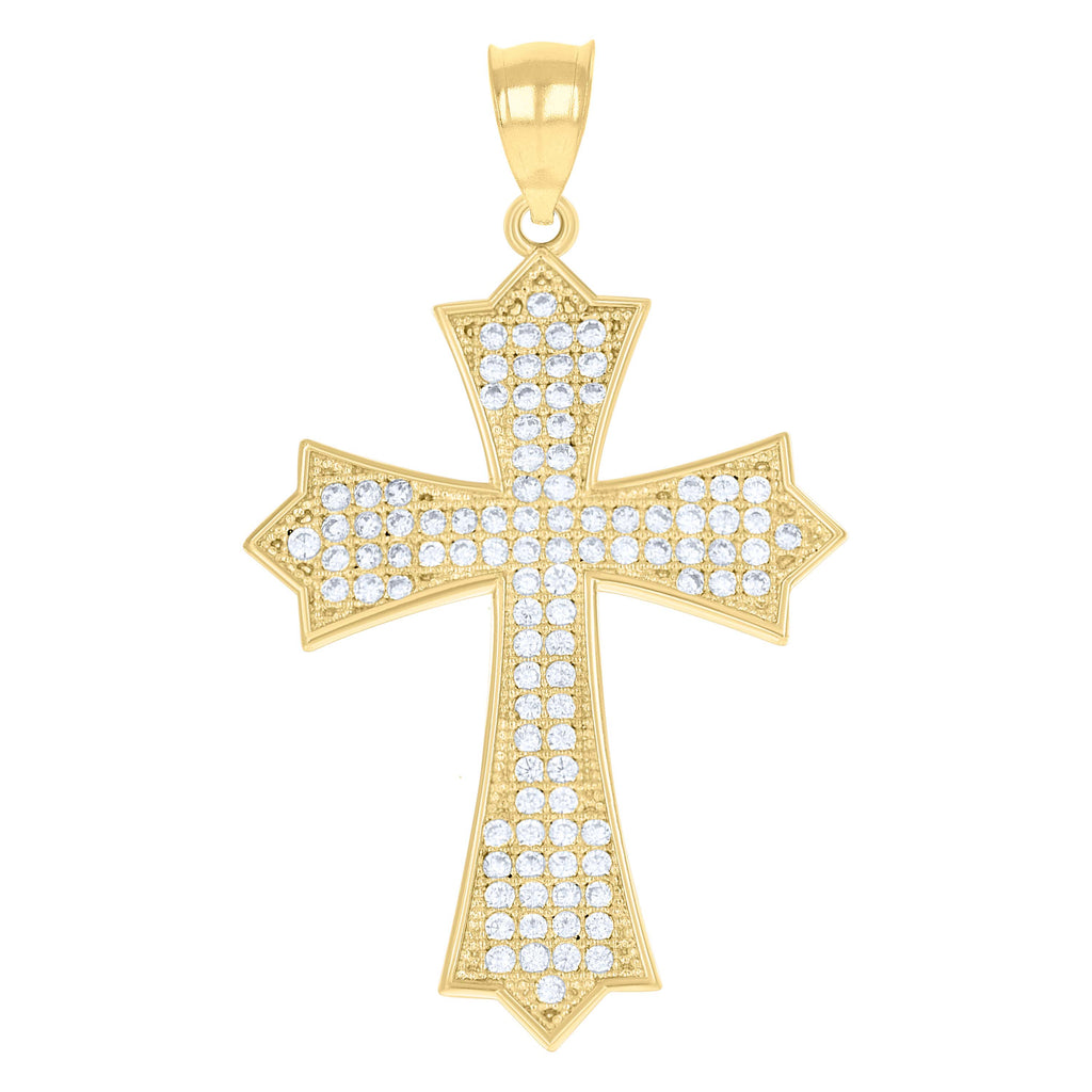 10K Gold Two-Tone Cubic-Zirconia Mens Cross Religious Charm Pendant
