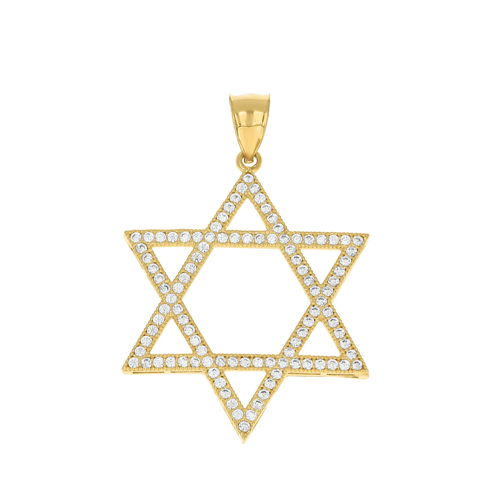 10K Two-Tone Gold Mens Cubic Zirconia Cubic-Zirconia Star Of David Charm Pendant