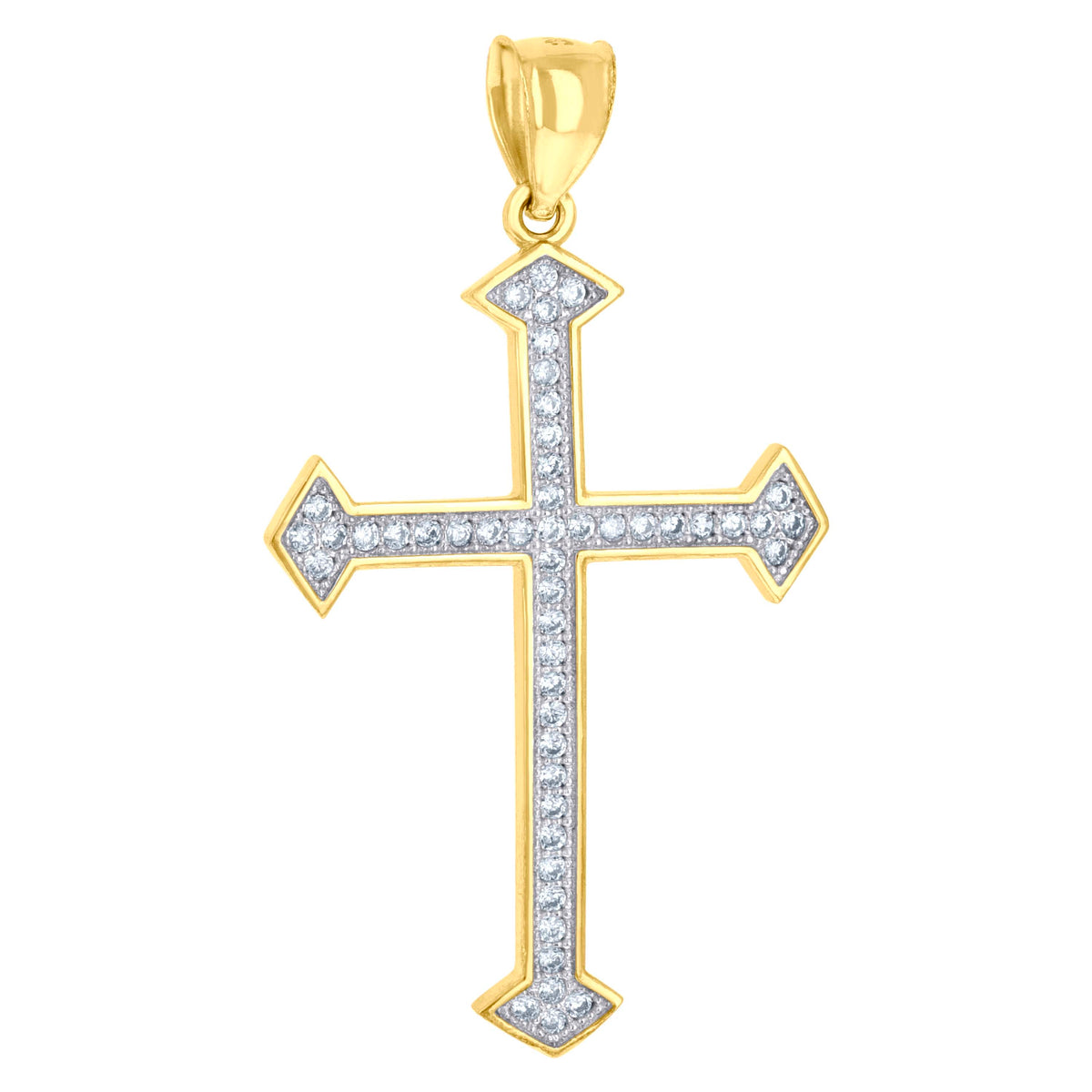 10K Gold Two-Tone Cubic-Zirconia Mens Cross Religious Charm Pendant