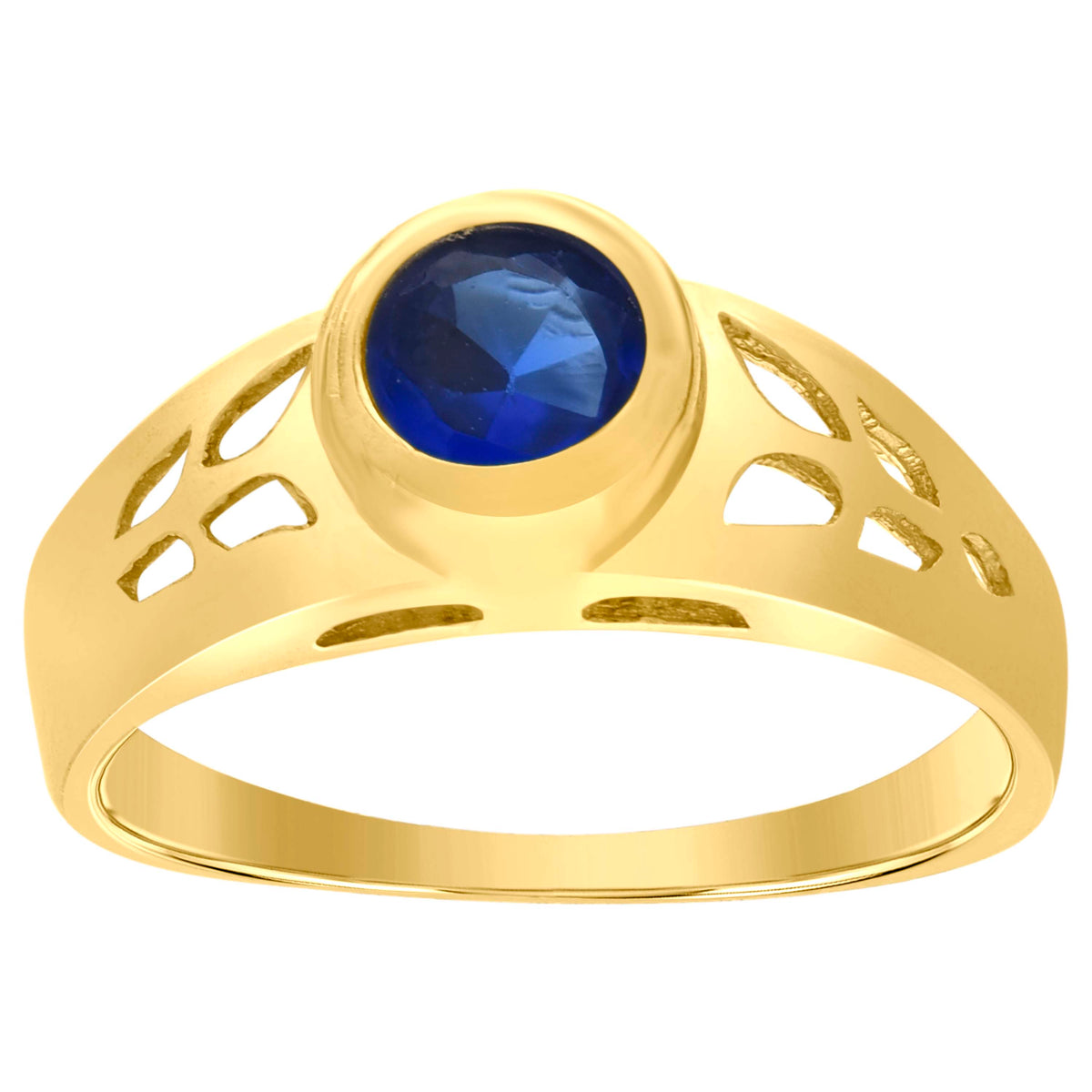 10K Yellow Gold Baby Round Blue Cubic Zirconia Birth Stone Ring