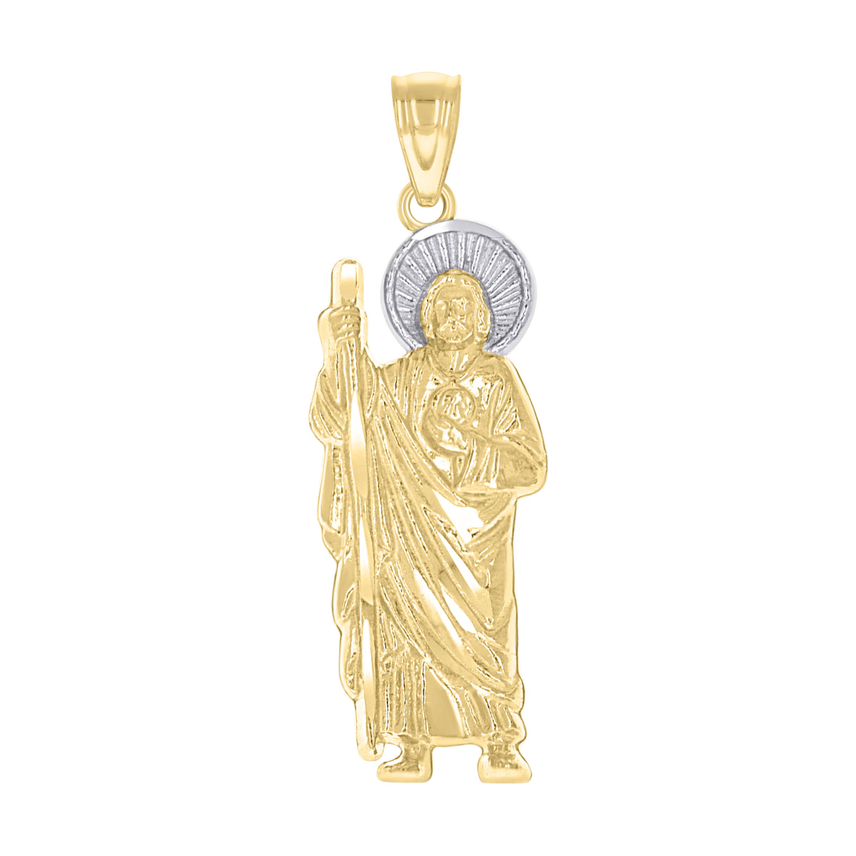 10K Two-Tone Gold Diamond-Cut Unisex Saint Jude Religious Charm Pendant